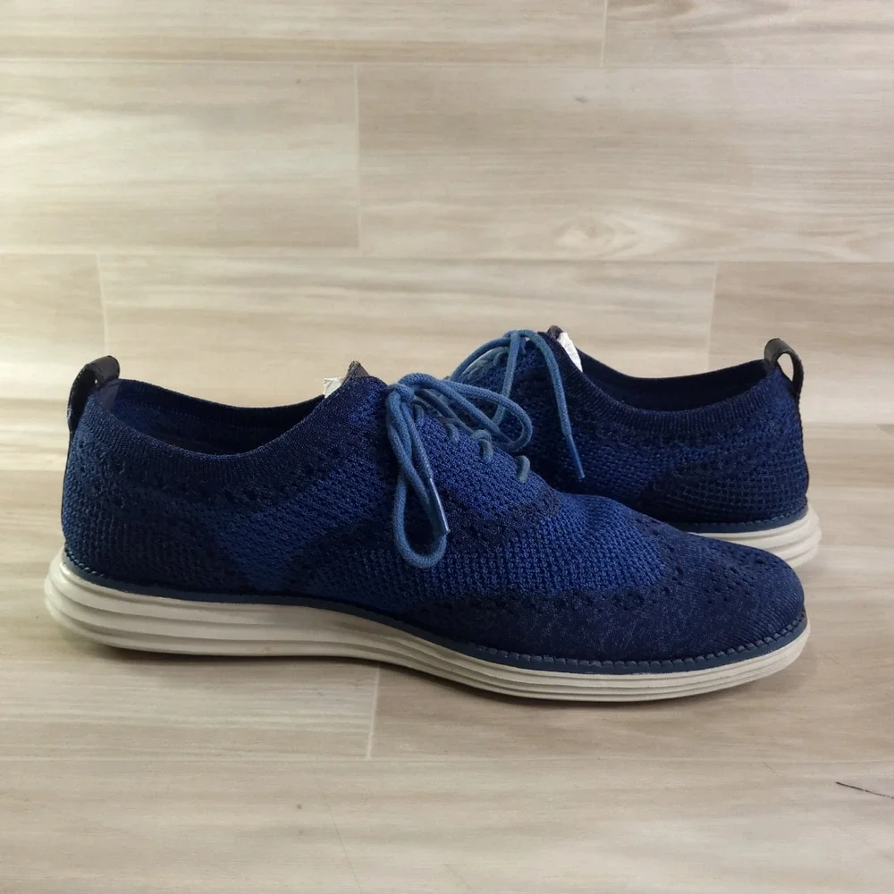 Cole Haan Zerogrand Stitchlite Oxford Mens 10 Blue Knit Wingtip C28446 Golf